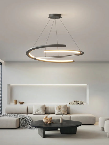 Suspension anneau design nordique en métal, lumière LED chaleureuse