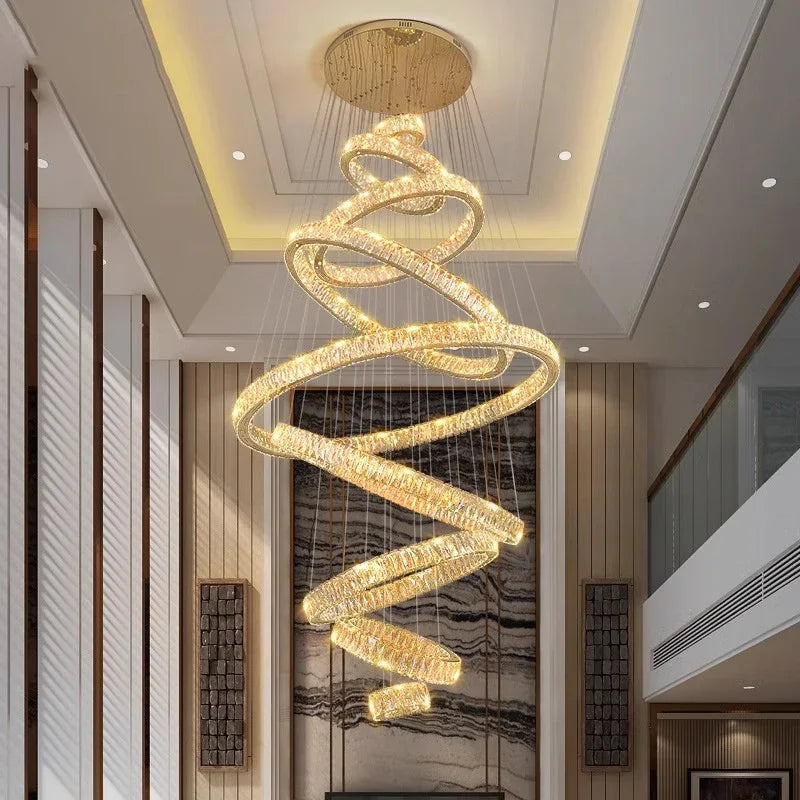 Lustre suspendu moderne en cristal, éclairage LED à lumière chaude, design élégant pour salon et escalier