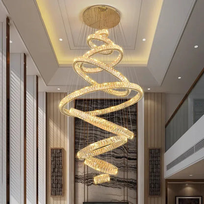 Lustre suspendu moderne en cristal, éclairage LED à lumière chaude, design élégant pour salon et escalier