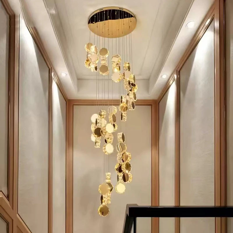 Lustre moderne en cristal LED pour escalier et salon, lumière chaude réglable
