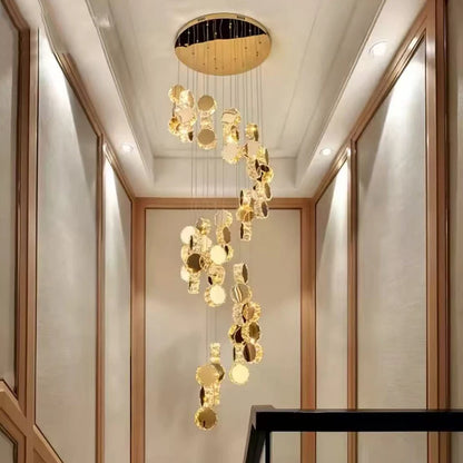 Lustre moderne en cristal LED pour escalier et salon, lumière chaude réglable