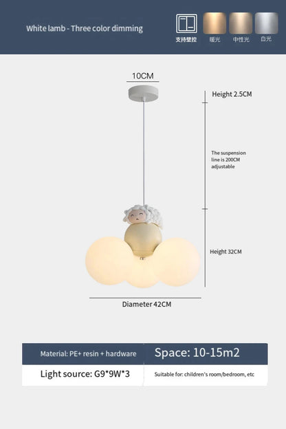 Suspension lustre ours dessin animé en métal, lumière douce pour chambre d’enfant