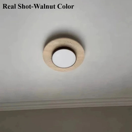 Applique Murale Plafonnier Rond Pierre Wabi-sabi Bois Métal LED Ambiance Cosy