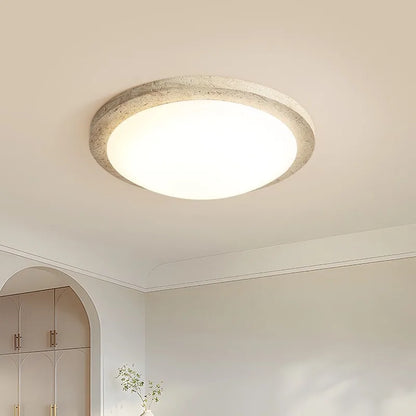 Plafonnier rond LED en travertin jaune, design wabi sabi naturel pour intérieur