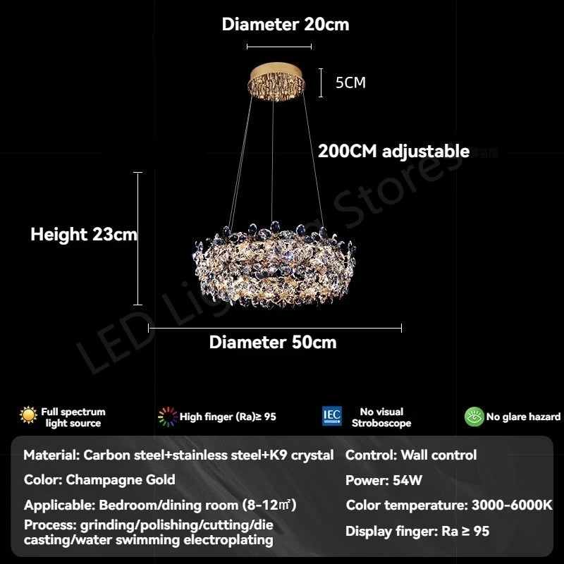 Lustre en cristal K9 de luxe, design moderne, lampe de plafond pour villa et salon