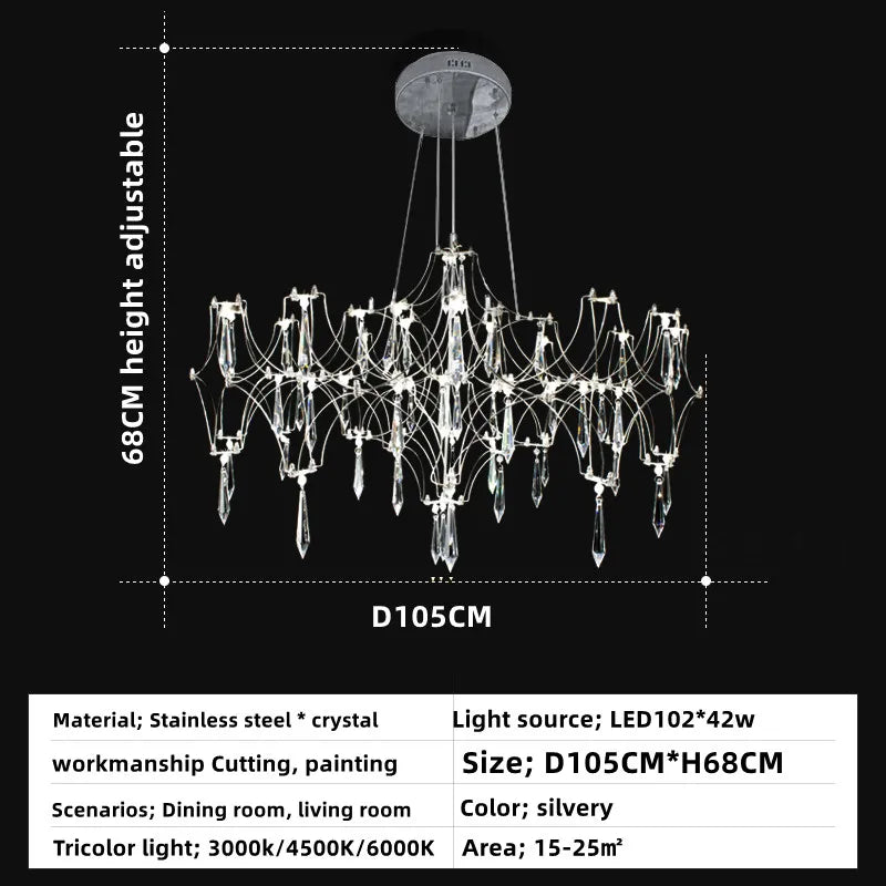 Suspension moderne en cristal pour salon et chambre, éclairage LED dimmable