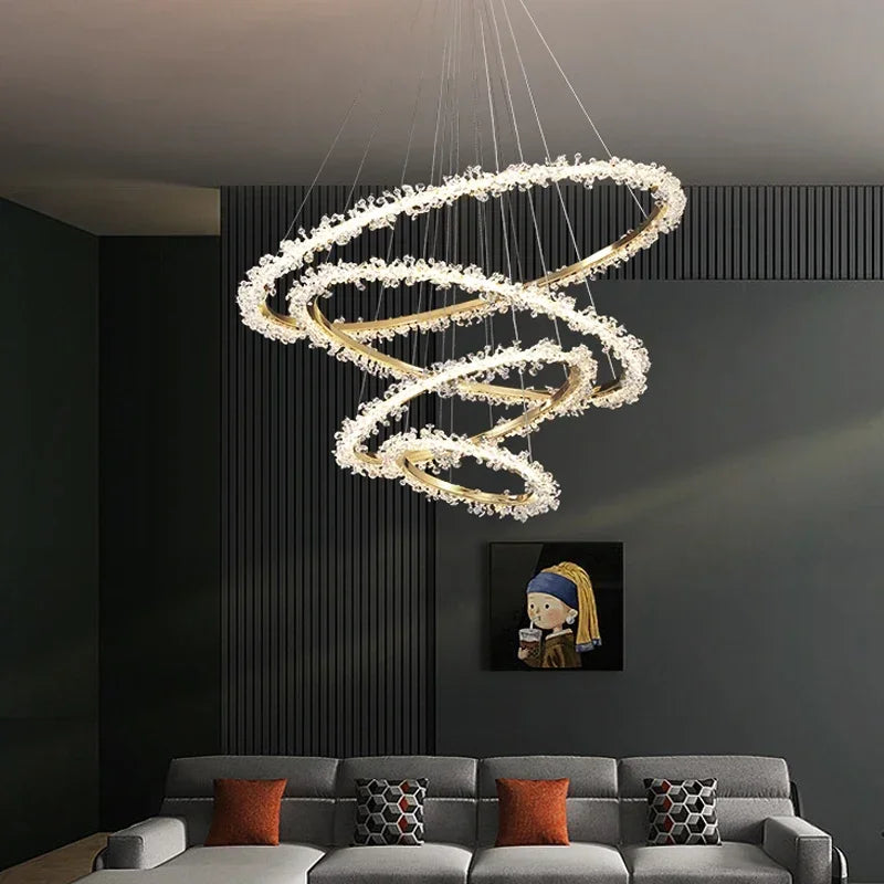 Suspension Lustre Cristal Nordique Moderne Anneau pour Salon et Chambre