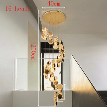 Lustre moderne en cristal LED pour escalier et salon, lumière chaude réglable