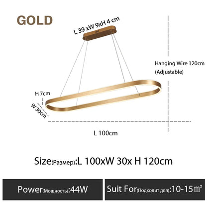 Suspension LED nordique en aluminium, lumière variable pour salle à manger et cuisine