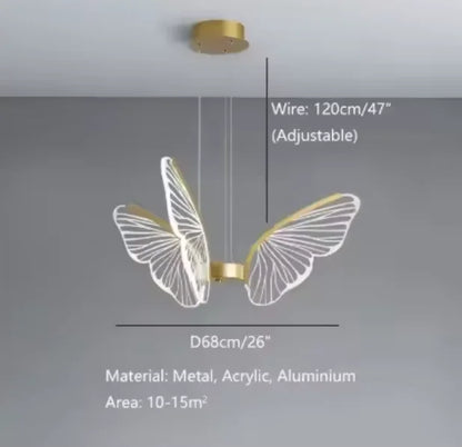 Plafonnier LED Anneau Métal Doré, Design Nordique avec Papillon Acrylique, Éclairage Salon et Chambre
