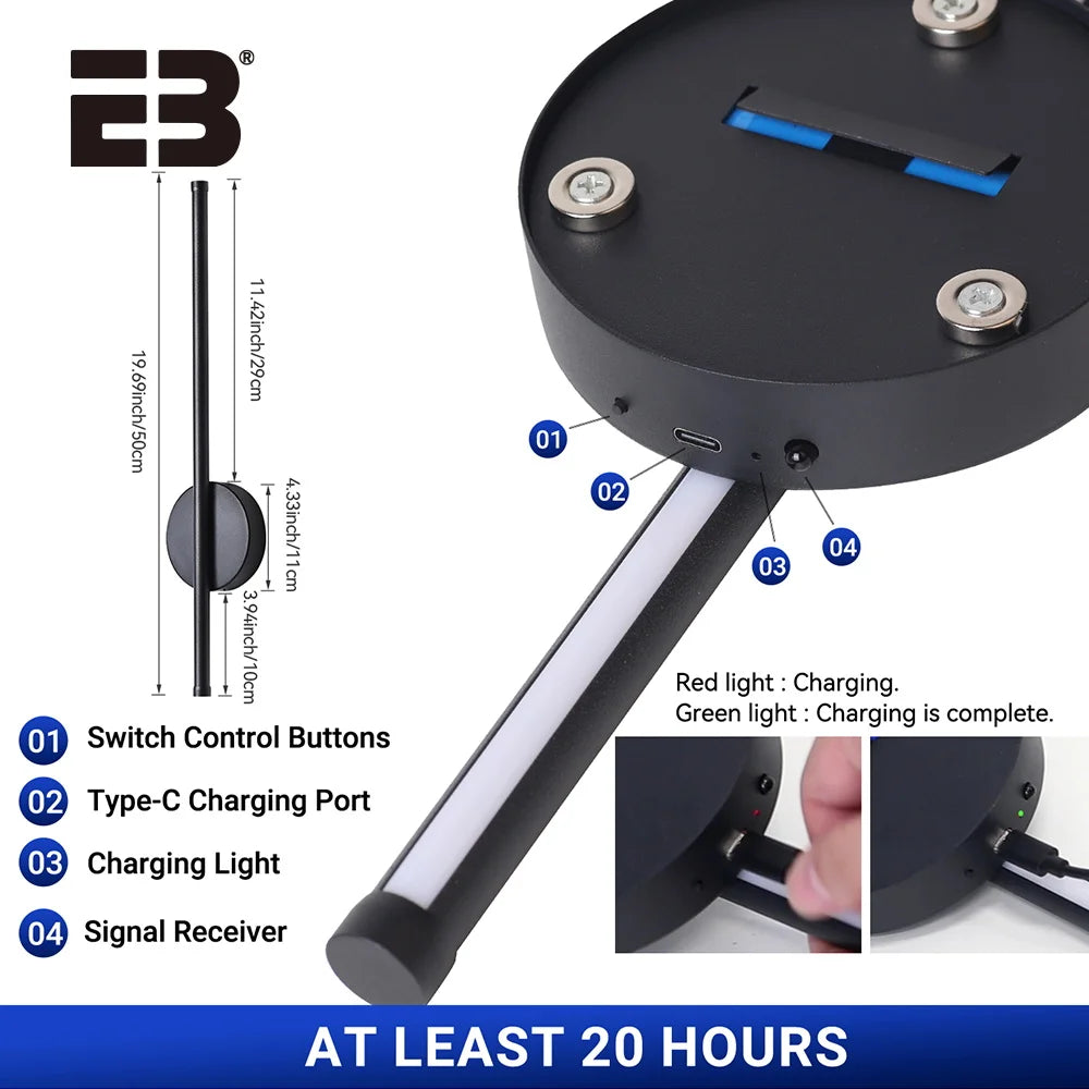 Applique Murale LED Rechargeable Aluminium à Intensité Variable avec Télécommande, Lot de 2, 50 et 80 cm