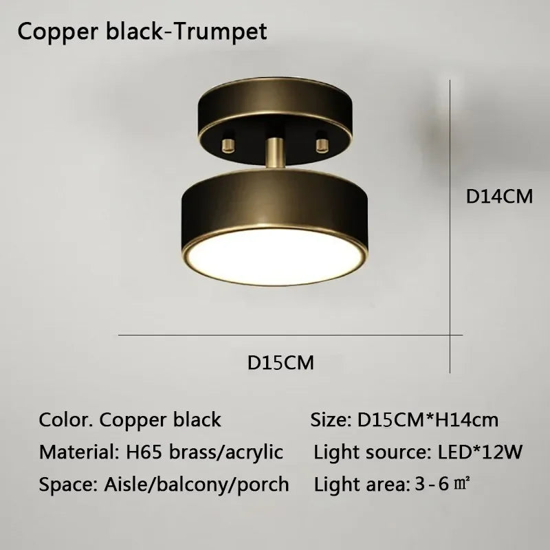 Plafonnier LED moderne rond en cuivre noir or, lumière dimmable pour chambre et salon