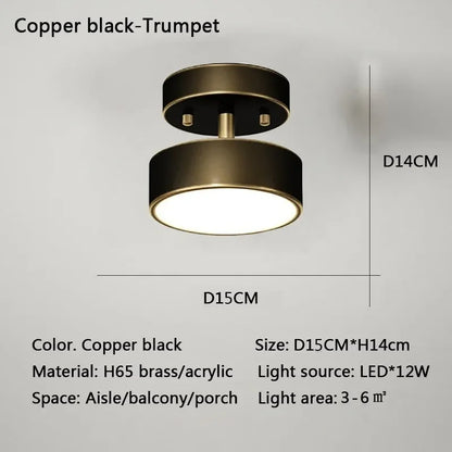 Plafonnier LED moderne rond en cuivre noir or, lumière dimmable pour chambre et salon