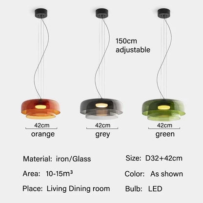 Suspension LED design moderne en verre texturé multicouche pour bar et salle à manger