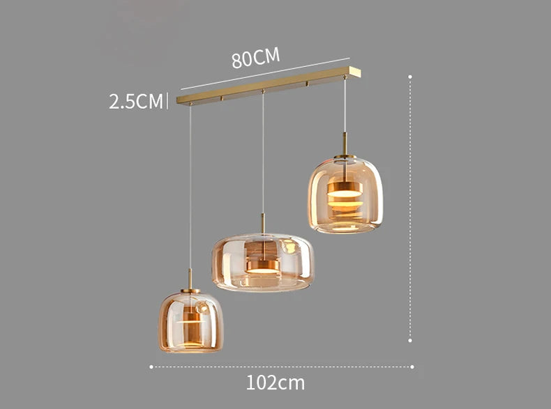 Suspension moderne en verre avec éclairage LED pour salle à manger, ambiance chaleureuse