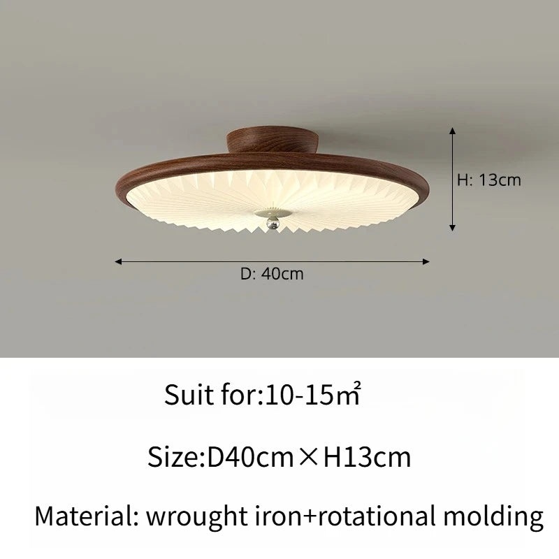 Plafonnier rétro crème style ancien en fer effet bois de noyer, lumière chaleureuse