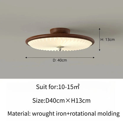 Plafonnier rétro crème style ancien en fer effet bois de noyer, lumière chaleureuse