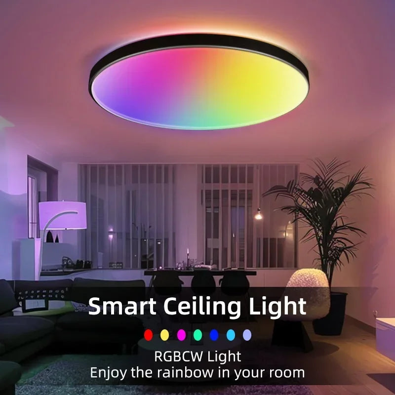 Plafonnier LED 72W RGB Dimmable avec Télécommande, Design Moderne