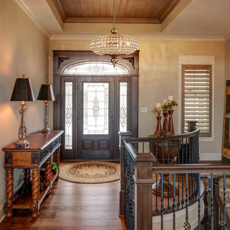 Suspension vintage en cristal et cuivre poli, éclairage LED chaleureux pour salon et hôtel