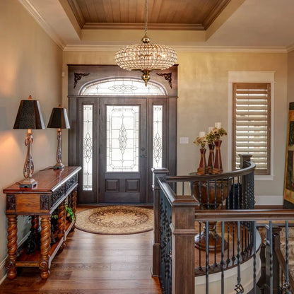 Suspension vintage en cristal et cuivre poli, éclairage LED chaleureux pour salon et hôtel