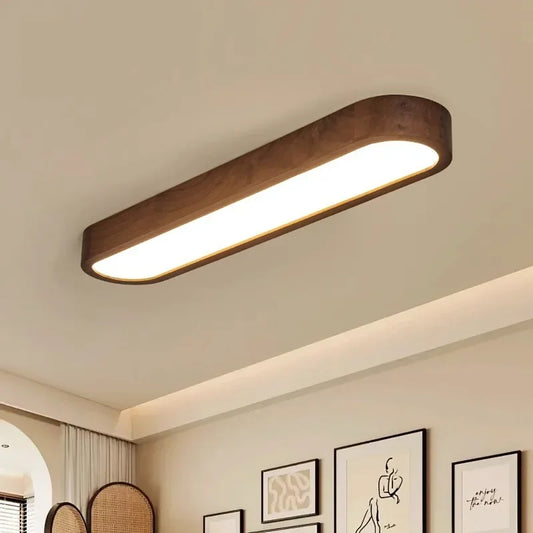 Plafonnier LED nordique en bois 120 cm pour salon et couloir, lumière chaude