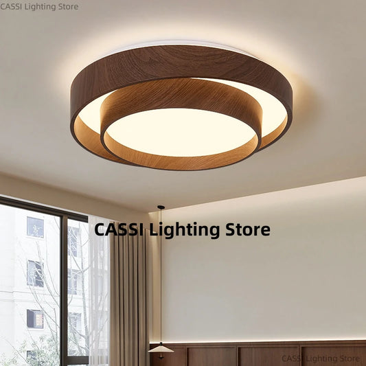 Plafonnier rond LED en bois de noyer nordique, design minimaliste pour chambre, cuisine et salle à manger