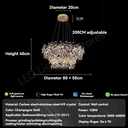 Lustre en cristal K9 de luxe, design moderne, lampe de plafond pour villa et salon