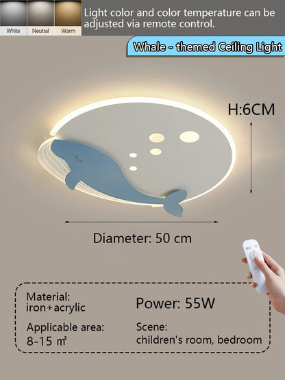 Plafonnier moderne minimaliste LED design baleine et fusée pour chambre d'enfant