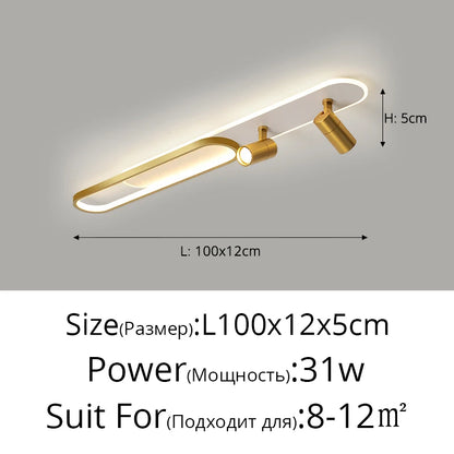 Plafonnier LED moderne avec projecteur or pour chambre et bureau