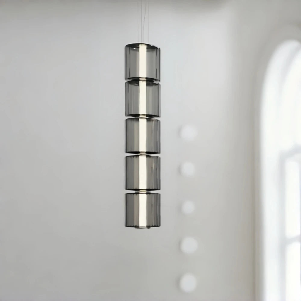 Suspension verre fumé gris design nordique LED pour salon et restaurant