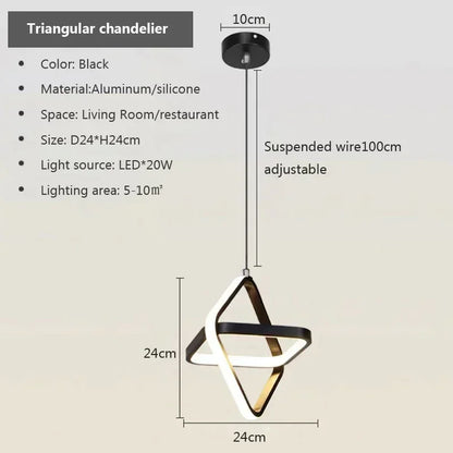 Suspension LED noire minimaliste en aluminium pour intérieur moderne
