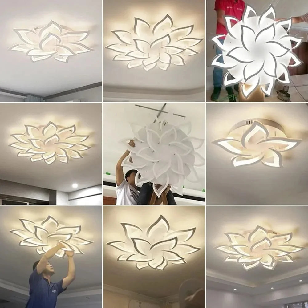 Plafonnier LED Design Floral Moderne en Acrylique, Intensité Réglable pour Ambiance Chaleureuse