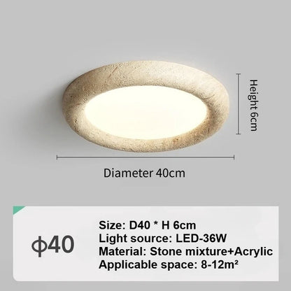 Plafonnier rond LED en travertin jaune, design wabi sabi naturel pour intérieur