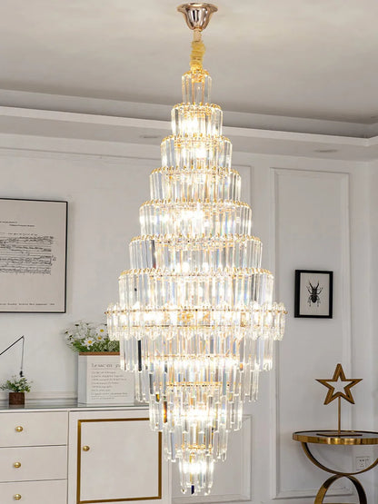 Lustre en cristal de luxe doré, design moderne pour salon et villa