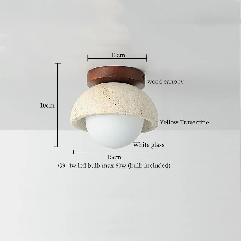 Applique Murale LED Japon Wabi Sabi en Travertin Jaune, Ambiance Chaleureuse