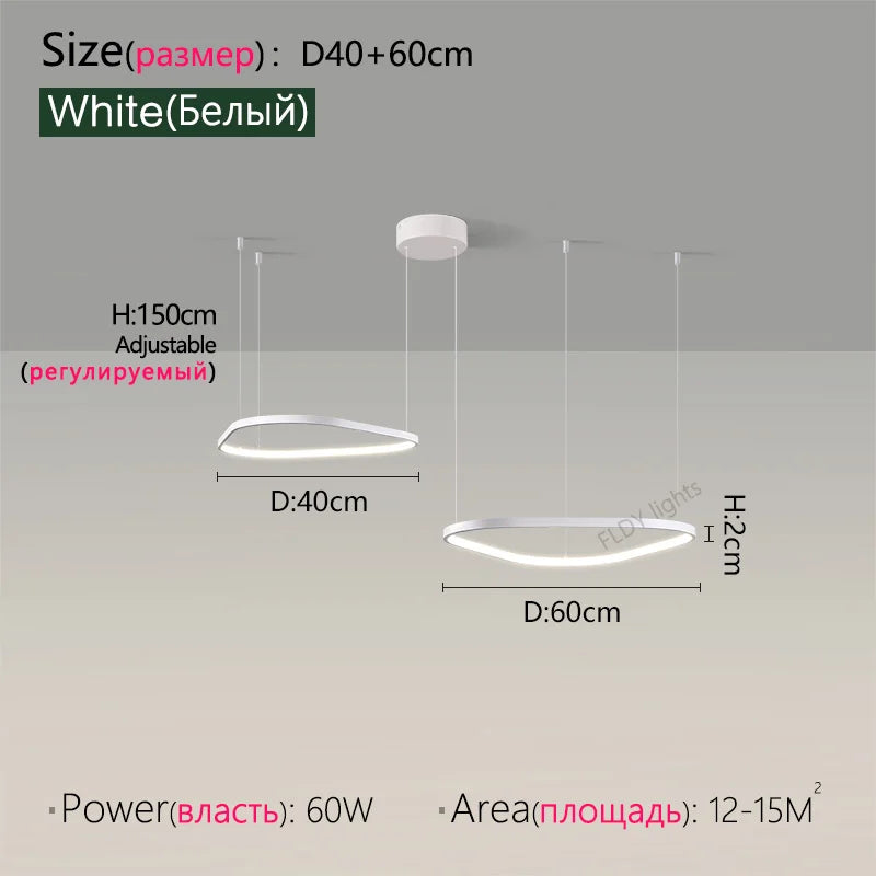 Suspension lustre nordique triangulaire en métal, lumière chaude pour salon et chambre