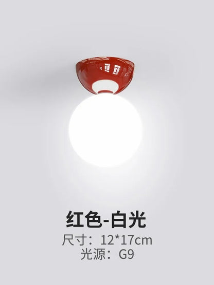 Plafonnier Crème Rouge en Verre et Métal, Lumière d’Entrée Moderne