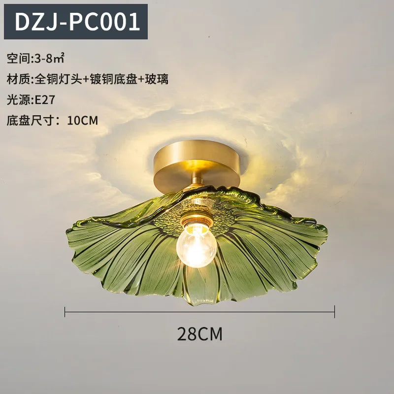 Plafonnier vintage en verre LED 2025, lumière chaude rétro pour salon et couloir