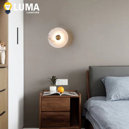 Applique Murale LED en Albâtre Naturel et Cuivre, Design Art Déco