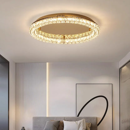 Plafonnier LED moderne rond en cristal pour salon et hôtel