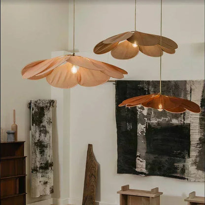 Suspension LED fleur en tissu coloré pour salon et salle à manger, lumière chaleureuse