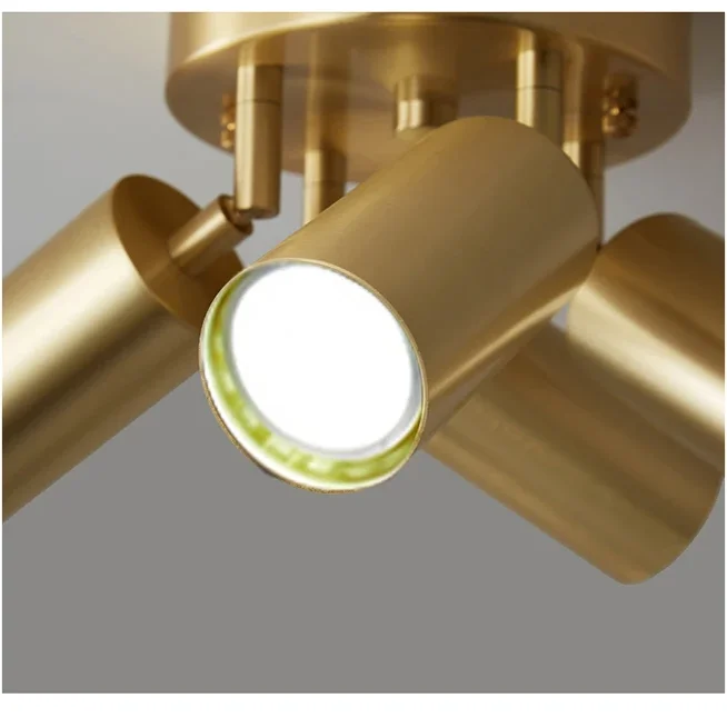 Plafonnier postmoderne en fer doré, 2-4 têtes orientables pour couloir et magasin