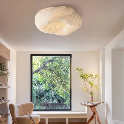 Plafonnier rond en soie blanc Yunduo design Wabi Sabi pour chambre et étude