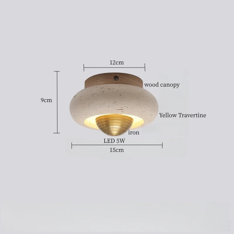 Applique Murale LED Japon Wabi Sabi en Travertin Jaune, Ambiance Chaleureuse