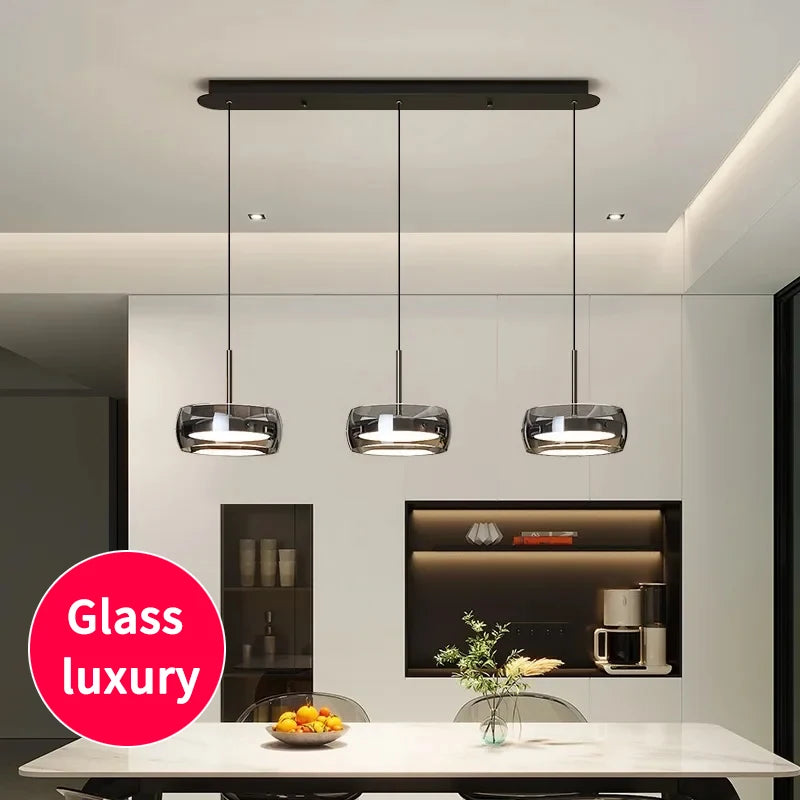 Suspension LED moderne en verre, éclairage intérieur réglable pour salle à manger