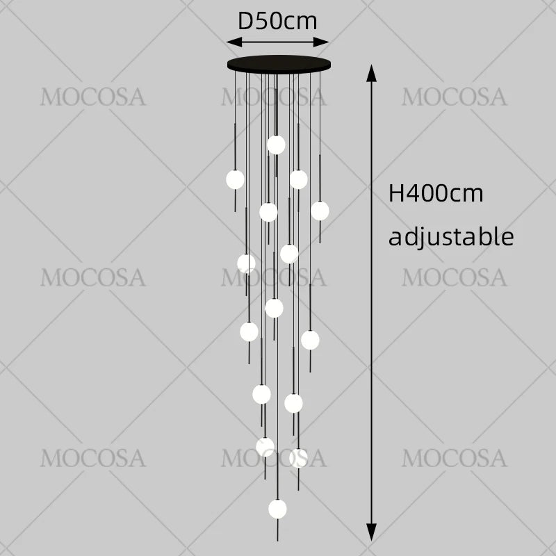 Suspension LED moderne pour escalier, lustre haute hauteur design métal