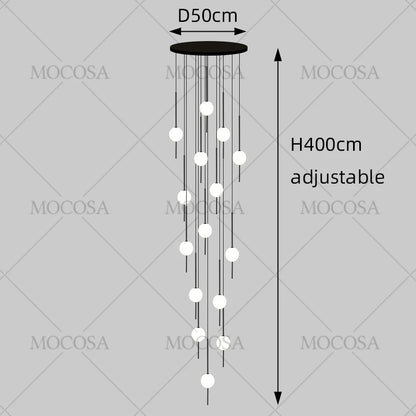 Suspension LED moderne pour escalier, lustre haute hauteur design métal