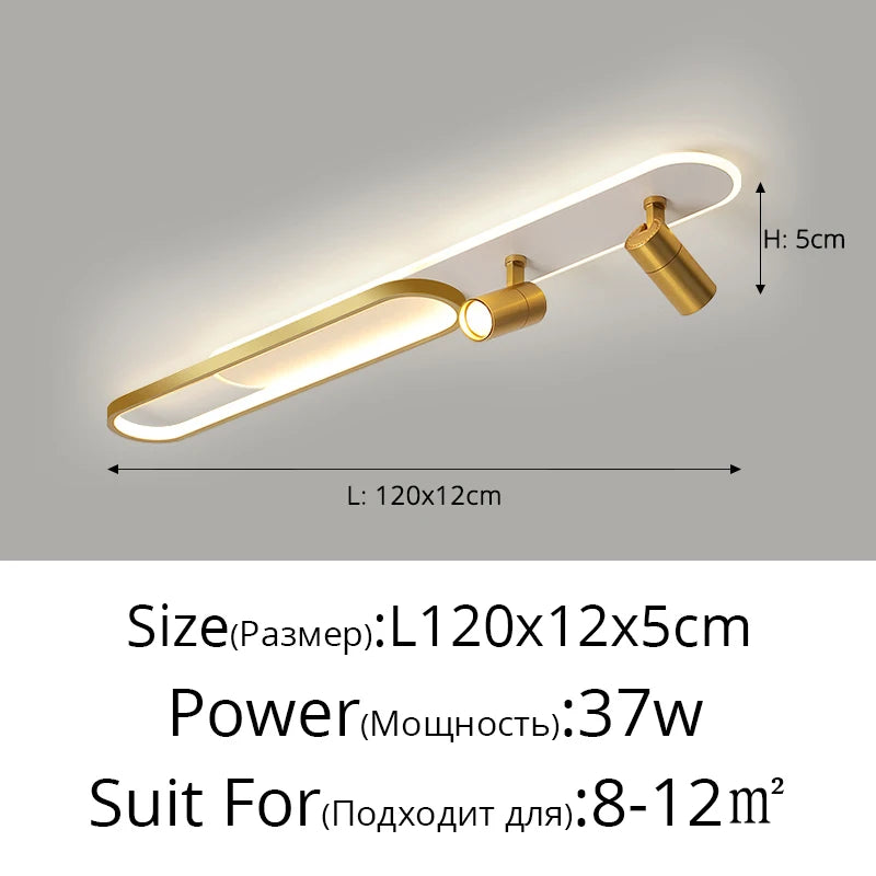 Plafonnier LED moderne avec projecteur or pour chambre et bureau