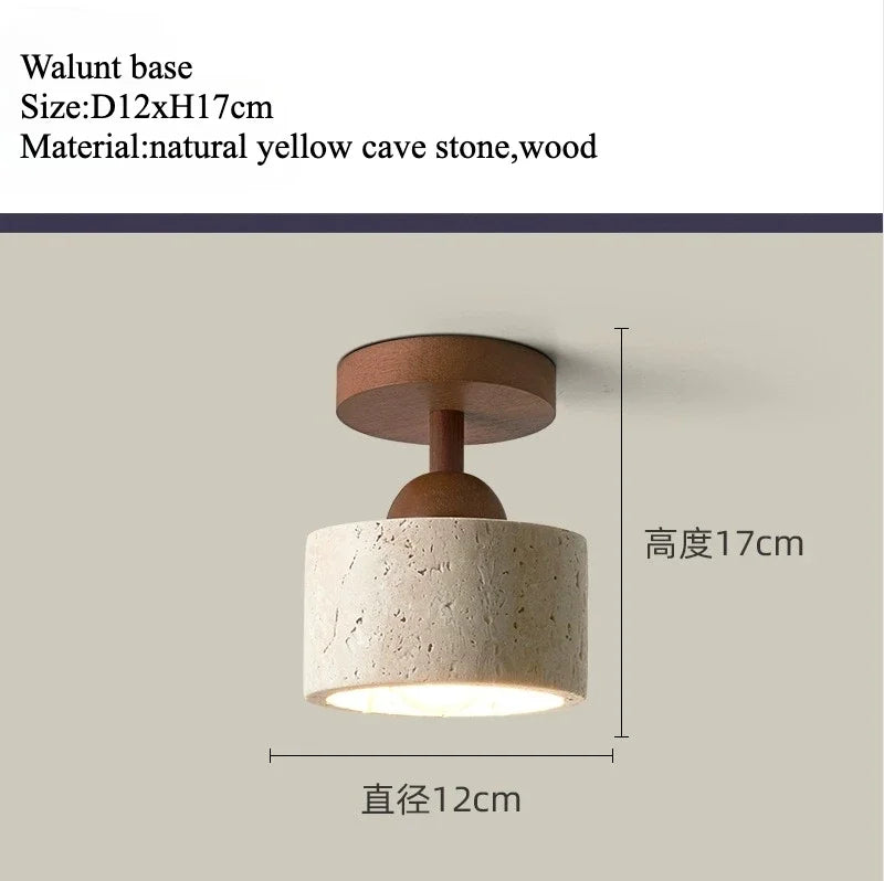 Plafonnier LED en pierre de travertin, lumière chaude pour salon et couloir