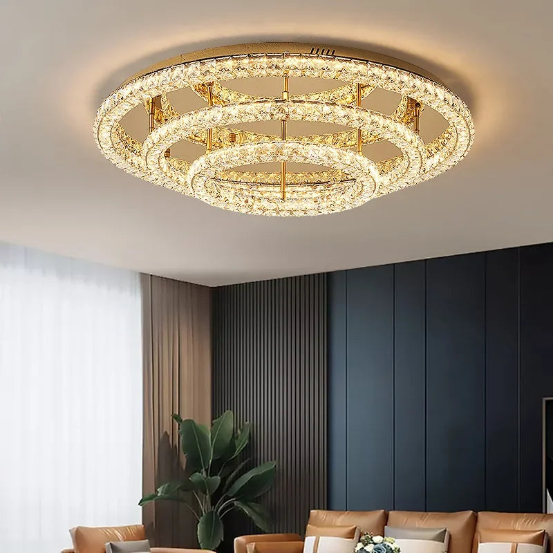 Plafonnier LED moderne rond en cristal pour salon et hôtel